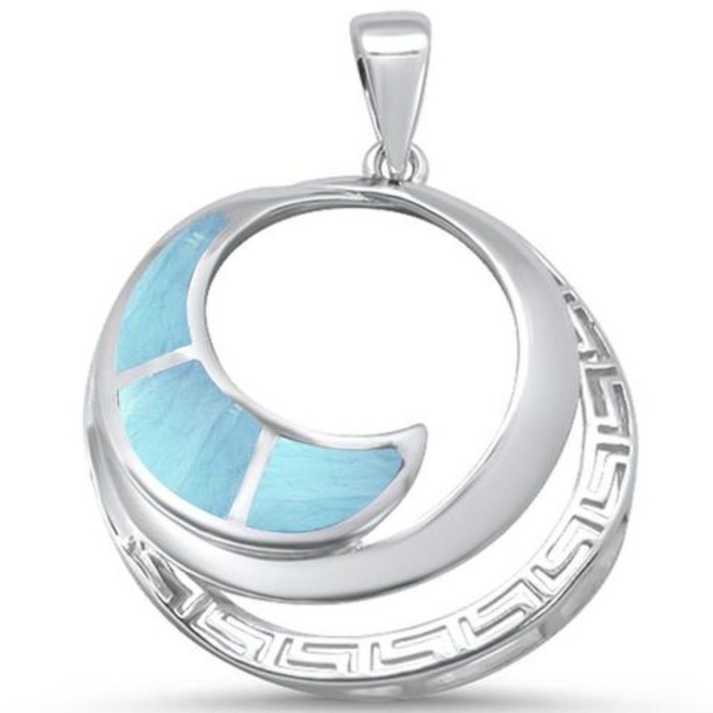 natural larimar ocean wave design pendant